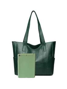 A New Diamond Pattern Bowling Bag, Zipper Closure, Made Of Solid Color PU Material. This Is A Large Capacity Handbag, Perfect For Autumn/Winter Use, With A Fashionable Texture. Can Be Carried As A Shoulder Bag, With A Vintage Style, Very Suitable For Commuting To Work, Students Can Also Use It For Classes. Very Suitable For Women's Daily Use - Green - View 5