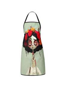 2Pcs Zombie Bride Day Of The Dead Apron Set, Spooky Cute Corpse Bride Floral Crown Kitchen Apron, Gothic Sugar Skull Catrina Cooking Apron, Halloween Wedding Chef Apron For Baking Grilling - Multicolor - View 7