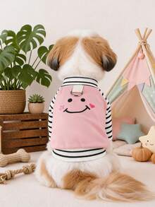 PETCIRCLE 1件寵物衣服 小狗幼犬適用 可愛防風保暖 簡約百搭 柔軟親膚 表情娃娃圓領上衣 粉色 - 彩色 - 查看 1