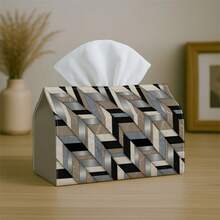 1pc Modern Geometric Metal Texture Tissue Box Cover, Striped Gray Silver Black Structural Design, High Quality, Durable, Lightweight, Foldable Storage, Suitable For Living Room And Dining Room Decor, Kitchen, Bathroom, Bedroom, Bathroom Accessories | Toilet Paper Storage - Multicolor - View 2