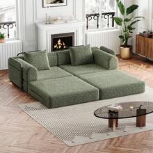 [Patented Design] 2-In-1 Chenille Sofa Bed With Storage Compartment In The Armrest, Three Metal Frames, And Multiple Configuration Options. - 綠色 - 查看 5