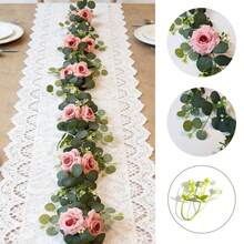 1pc 1.8m Artificial Rose Vine With Green Leaves, Fake Flower Garland For Room, Party, Home, Wedding, Birthday, Christmas Wall, Arch Decoration, Spring Red Flowers - Pinkish White - View 2