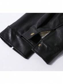 Black Retro Sweet Cool Style Leather Jacket Zip-Up Coat For Vacation, College, Daily Wear, Autumn/Winter - Black - View 3