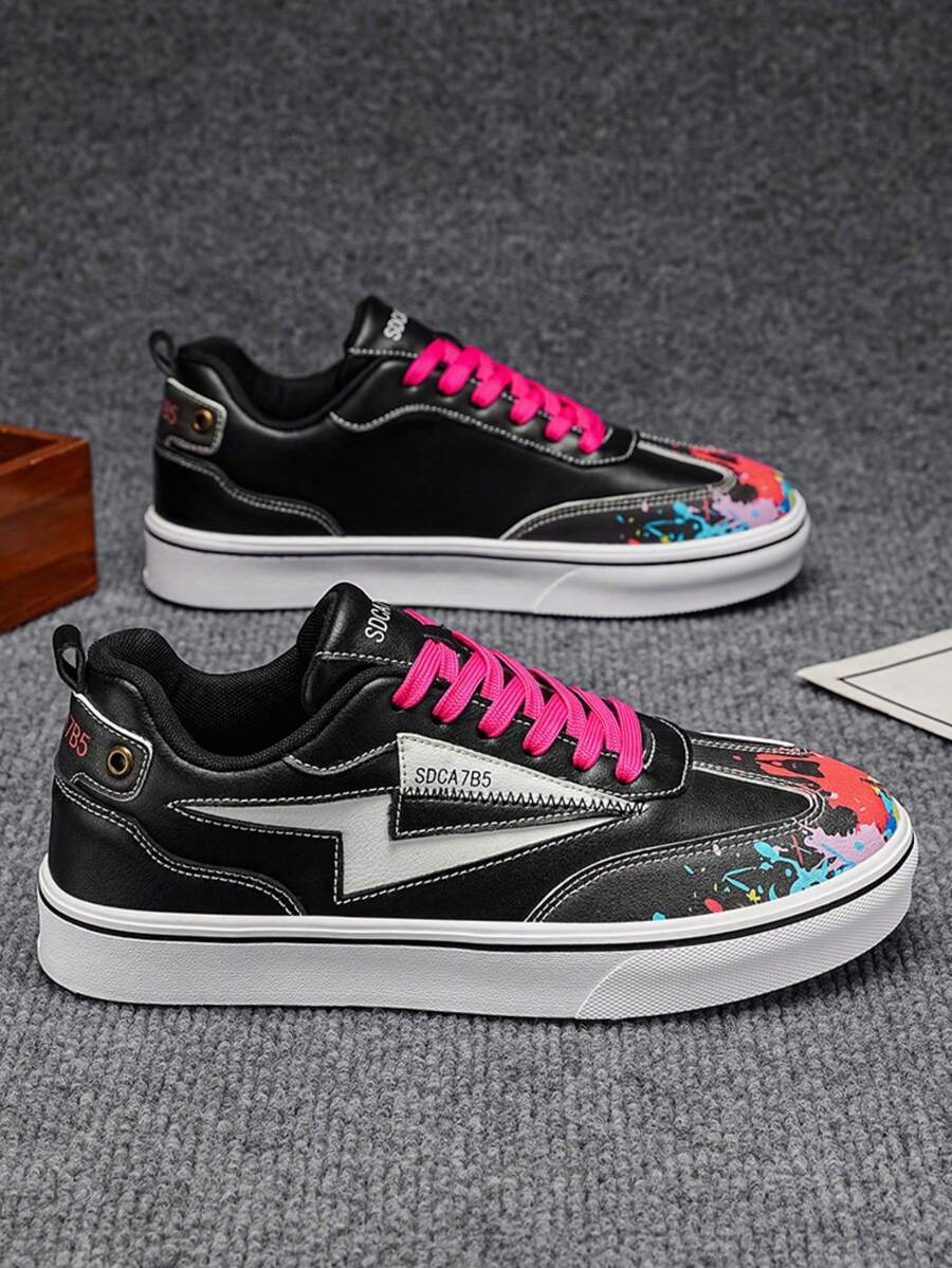 Men's Running Shoes, Lace-Up Low-Top Training Shoes With Round Toe, Suitable For Daily Fitness And Sports - Black - View 1