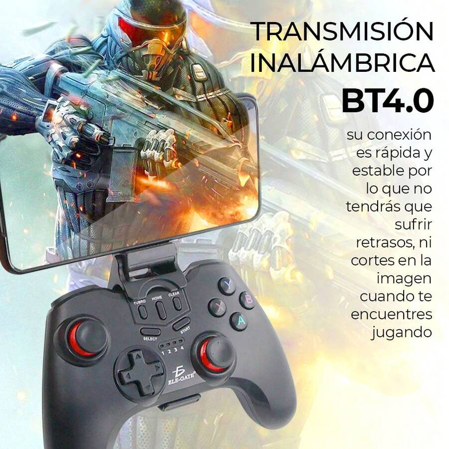 (Envío gratis) Control Celular Gamepad Videojuego Bluetooth Android Con Soporte - Negro - Ver 1