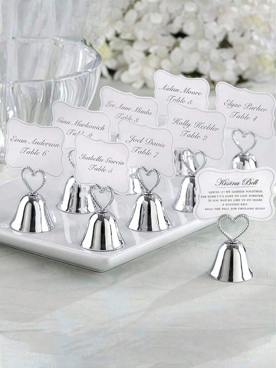 Creative Metal Card Holder With Heart-Shaped Bell, Wedding/Valentine's Day Tabletop Decor, Memo And Postcard Display Stand, Suitable For Restaurant And Home - Multicolor - View 1