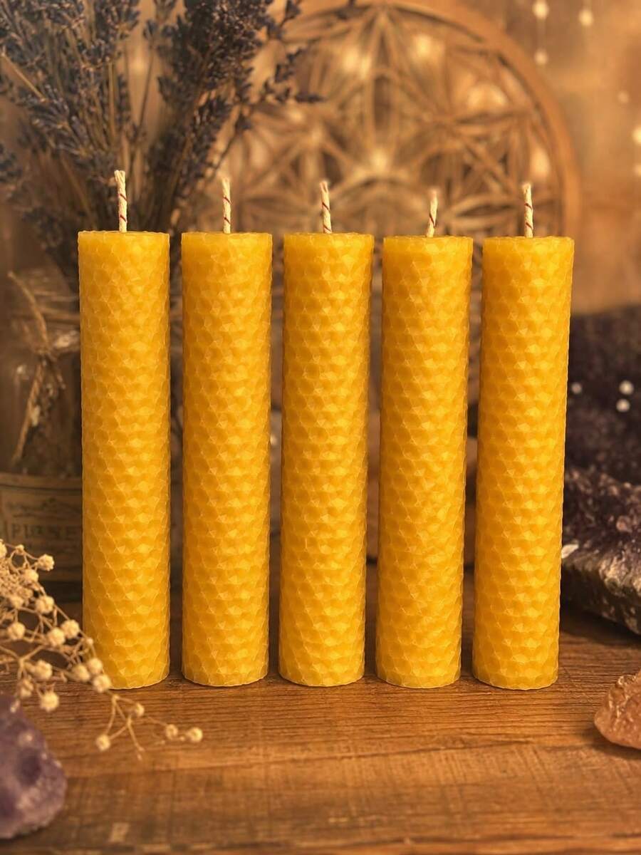 kit 5 velas de miel cera de abeja 12 cm alto x 2.5 cm grosor naturales - cera natural - Ver 1