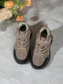 Colorblock Kids Outdoor Hiking Sports Shoes With Hook And Loop Closure, Non-Slip Thick Sole, Boys Outdoor Trekking Boots - Khaki - View 5