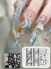 3D Ocean Theme Nail Art Mold | Mermaid Tail, Shell, Seahorse, Jellyfish, Seaweed Design, Create Stunning Embossed Nail Art, Suitable For Professional Nail Salon Use | Beach Vacation, Summer Party - Clear - View 11