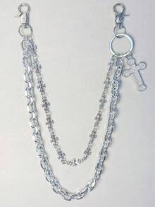 Cross Chain Pants Chain, Rhinestone Waist Chain With Lobster Clasp Pendant, Wallet Chain, Vintage Chain, Double Layer Chain, Hip Hop Punk, Jeans Chain, Pocket Chain, Men's Key Chain, Multi-Element - Multicolor 2 - View 12