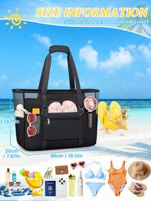 Large Capacity Beach Tote Bag For Women, Mesh Sandproof Travel Bag With Removable Pouch & Multi Storage Pockets - Multicolor - View 4