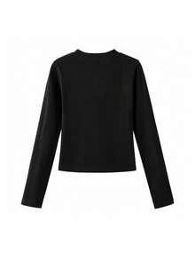 Street Style Spicy Girl Slim Fit Square Shoulder Long Sleeve T-Shirt For Women, 2026 New Autumn Design Niche Slimming Short Y2K Top - Black - View 6