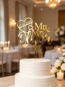 Customized Wedding Cake Topper, Personalized Mr & Mrs Name And Date Decoration, Anniversary Party Centerpiece, Suitable For Bridal Shower, Engagement, Reception Celebration Wedding Gift - Style D - View 7