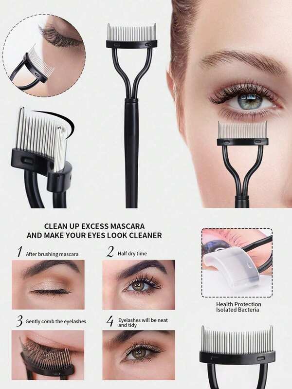 Peine separador de pestañas de acero inoxidable con dientes finos, herramienta de definición y arreglo de pestañas con aguja de acero, accesorio de maquillaje portátil para quitar pestañas postizas y rizar pestañas, gadget de belleza práctico para el baño de uso diario