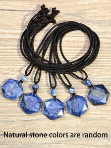 Yumfeel Natural Sodanite Hexagram Pendant Necklace Unisex, Hand-Woven. Bohemian Spring/Summer Beach Style, Perfect For Everyday Party And Holidays Wear.Gift - Royal Blue - View 7