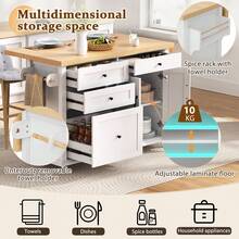 Ilot de cuisine mobile, sur roulettes, rangement mdf, blanc - Multicolore - Voir 1