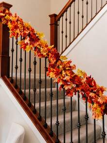 1pc Autumn Maple Leaf Wreath, Artificial Autumn Leaf Garland, Suitable For Thanksgiving, Home, Wedding, Fireplace, Party, Halloween Decoration, Christmas Decoration - Autumn Colors - View 5