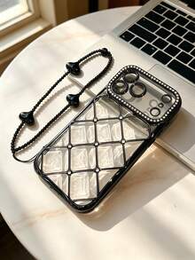 Heart-Shaped Phone Lanyard Rhinestone Quilted Electroplated TPU Phone Case Protective Cover Compatible With IPhone 17/18/11/11 Pro/11 Pro Max/12/Phone 12 Pro/11 Pro Max/12/12 Pro/12 Pro Max/13/13 Pro/13 Pro Max/14/14 Pro/16 Plus/14 Pro Max/15/15 Pro/15 Plus/15 Pro Max/17PROMAX/16PM/Protective Shell - Black Phone Case and Lanyard - View 23