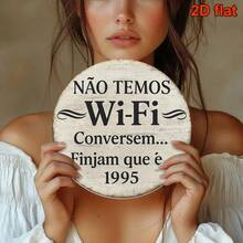 2D Flat Round Portuguese Sign | "No Wi-Fi, Chat" Vintage Decorative Plaque, Retro Design, Perfect For Living Room, Bedroom, Study, Bar, Cafe Or Restaurant, Outdoor Wall Decor: (Random Hole Position) - A - View 8