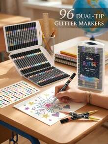 96/72/48/24 Colors Dual-Tip Glitter Marker Set, Dual-Color Brush Markers, Glitter Painting Pens, Thick Soft Tip Non-Fading Pearlescent Shiny Pens, Glitter Marker Soft Tip, Painting Tools, Watercolor Pens, Art Creation; Back To School Gift, Halloween Gift, Christmas Gift - Markers - View 3