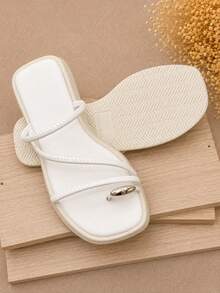 Women's Sandals With Elegant Little Toe Detail College Casual ABS Women's Flat Shoes Outdoor Home Office Summer - 白色 - 查看 9