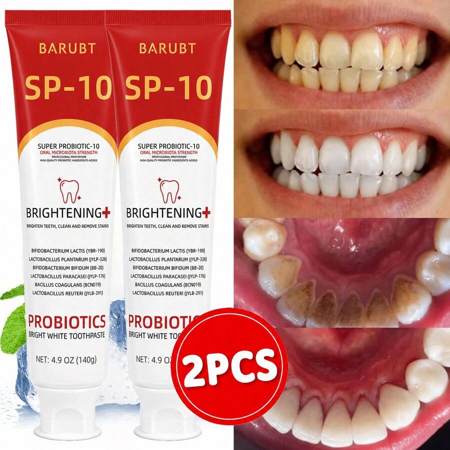 BARUBT 2支/套益生菌牙膏，美白牙齿，保护牙釉质，益生菌亮白牙膏，清洁清新口气，益生菌美白口腔膏，每日刷牙，维护口腔健康