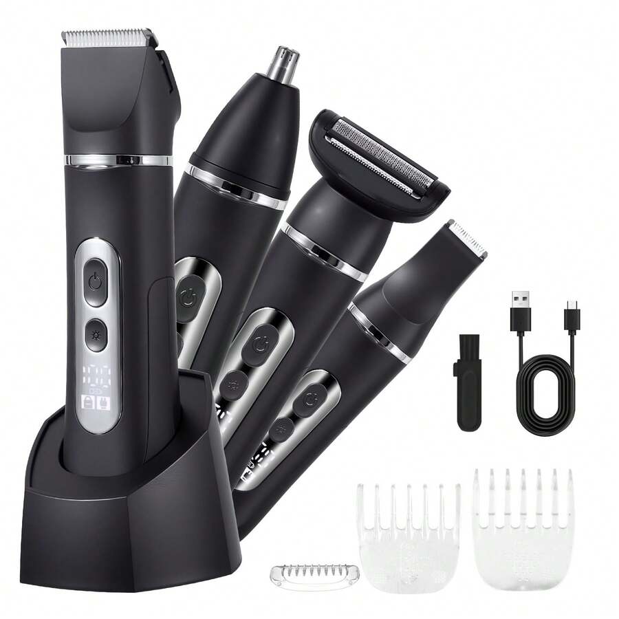Hatteker 1 buah Alat Cukur Elektrik Pria 4-in-1, Pemangkas Rambut Tubuh Multifungsi untuk Rambut Kemaluan, Ketiak, Bikini, dan Tubuh. - Hitam - View 1