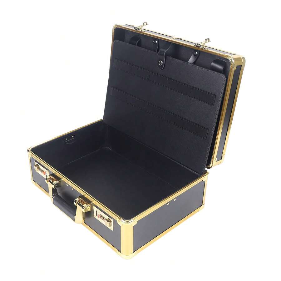 HaroldDol Arber Suitcase Portable Carrying Organizer Storage Box Gold,Barber Case Portable Travel Case Professional Hair Kit Organizer Storage Display Box With Handle And Secure Numlock[Ideal Daily Accessory] - Default@HB-hSLT-238 - View 1