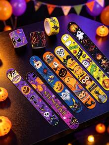 1/10pcs Halloween Slap Bracelets, Halloween Party Small Gifts, School Classroom Rewards, Halloween Candy Bag Gifts Toys, Halloween Slap Bracelets, Halloween Gifts, Halloween Decorations - Multiple Styles - View 4