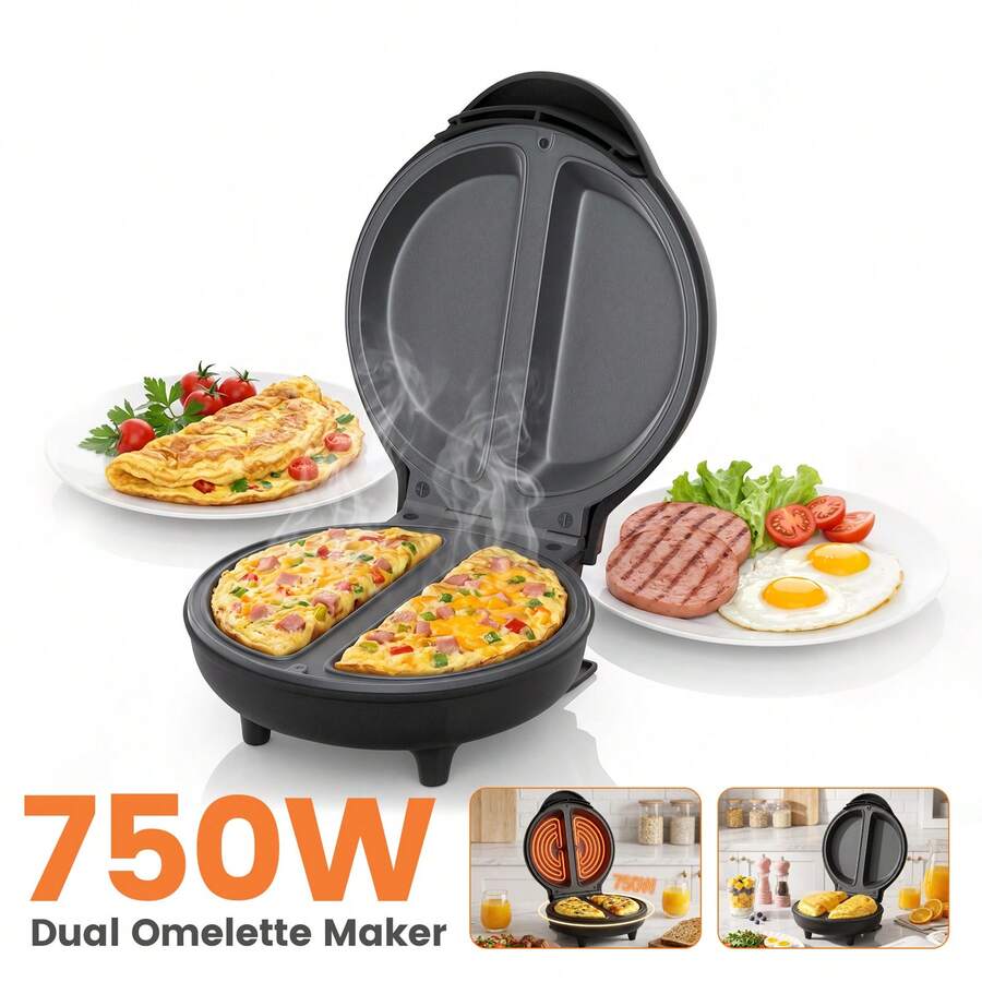 SUPERLEX Omelette Maker Electric 750W, Breakfast Maker, With Easy-Clean Coated Non-Stick Cooking Plate, Can Make 2 Omelettes, Automatic Temperature Control, Fast Preheating, Double-Sided Uniform Heating, Non-Stick Coating, Suitable For Kitchens And Apartments