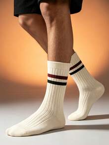 1 Pasang Kaos Kaki Pria Gaya Retro Amerika Bergaris Setengah Betis, Kaos Kaki Longgar Gaya Jalanan, Kaos Kaki Panjang Serbaguna yang Dapat Dipersonalisasi untuk Pakaian Kasual - MultiWarna - View 4