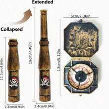 2pcs Pirate Role Play Telescope And Compass Prop Set, Vintage Party Props Accessories, Treasure Hunt Theme Props, Captain Eye Patch Dial Decoration, Suitable For Birthday Parties, Stage Performances, Theme Events - Pirate Costume - View 4