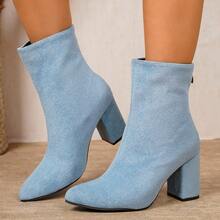 2026 Autumn/Winter Plus Size Round Toe Chunky High Heel Tall Boots - Baby Blue - View 2