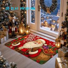 1pc 2D Flat Print Santa Claus Cartoon Doormat, Christmas Entryway Rug, Non-Slip Machine Washable Easy Clean Polyester Mat, Suitable For Home And Outdoor Decor, Ideal For Entryway, Bedroom And Balcony, Home Gift - A - View 2