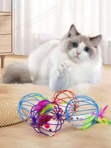 Colorful Cage Mouse Toy Set, Relieve Cat Boredom, Full Of Fun - Interactive Rolling Ball And Mouse Toys, Let Your Cat Have A Great Time. 1/2/5 Random Colors - A - View 3