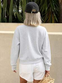 女款豹紋長袖套頭運動衫，寬鬆圓領時尚休閒上衣，適合秋季穿著 - 淺灰色 - 查看 2