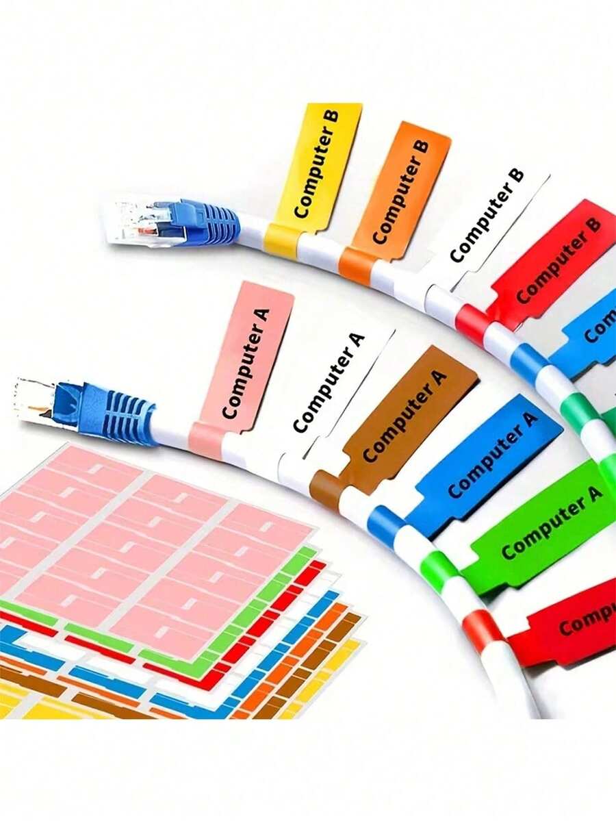 Cable Label - Waterproof And Tear Resistant PVC Material, Random Color, Compatible With Handwriting And Laser Printing, Scratch Resistant Cable Management Label, Easy To Use, Wire Label, Household Label, Wire Management Label, Convenient Sticker - View 1