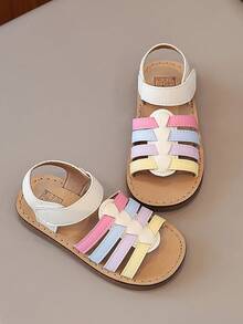 Toddler Rainbow Colorblock Sandals With Hook And Loop Strap, Non-Slip, Durable, Comfortable, Cute, Lightweight, Versatile Open Toe Casual Sandals For Girls, Outdoor, Vacation - Multicolor - View 9