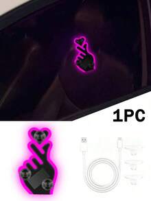 Solar Powered Car Finger Gesture Light, Colorful LED Heart Hand Window Decor Lamp, Suction Cup Auto Rear Window Neon Light, Funny Car Exterior Interior Modification Accessory, Multi‑Color Flashing Car Decoration Light - Multicolor - View 11