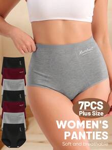MEIYATING 7pcs Plus Size Women's High Waist Tummy Control Cotton Comfortable Daily Triangle Panties With English Print - Multicolor - View 2