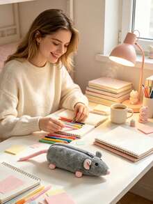 1pc Back To School Fancy Rat Storage Bag, Cute Gift Stationery Pencil Case - Multicolor - View 7