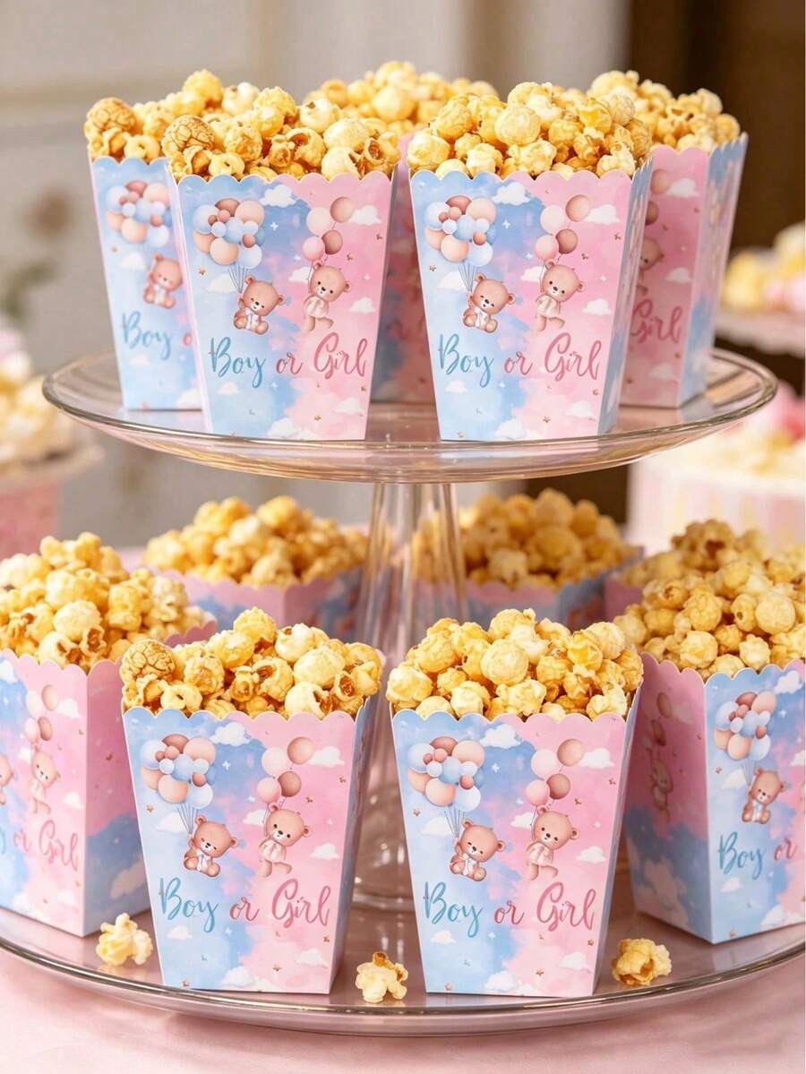 20pcs Blue & Pink Teddy Bear Gender Reveal Theme Party Popcorn Boxes ...