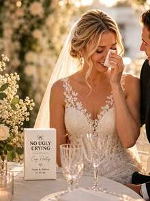 Customized Wedding Guest Napkin Gift, Elegant Ivory Satin Pocket Napkin With Groom And Bride Names And Wedding Date, Humorous "Don't Cry Ugly" Quote Wedding Tear Napkin, Suitable For Reception Table Decor And Bridesmaid Gifts - Multicolor - View 2