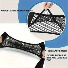 1pc Car Trunk Storage Net, Durable Elastic Mesh Storage Bag, Universal Cargo Net Can Be Hung On SUV Back Seat, Space-Saving Double Layer Pocket Design, Can Securely Hold Water Bottles, Tools, Fire Extinguishers - A - View 9