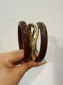 3件組時尚復古粗款多色不對稱壓克力手環套組，適合女性日常配戴，送給朋友與家人的禮物 - 彩色 - 查看 2