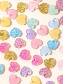 Multicolor Glitter Heart Flatback Slime 3D Charms Bulk For DIY Scrapbooking, Hair Pins, Phone Case,Clips Etc. Crystal Ice Design Flatback Cabochons - Glitter Heart - View 4