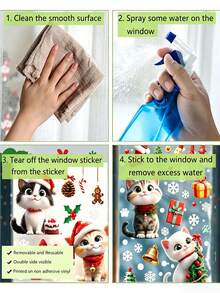 57pcs/9sheets Christmas Window Glass Stickers, Reusable And Detachable Cat Animal Christmas Tree Window Stickers Double-Sided Printing Window Stickers, Windows, Glass Doors, Living Rooms, Home Party Supplies, Holiday Parties, Festival Party And Display Cabinet Decoration - A - View 9