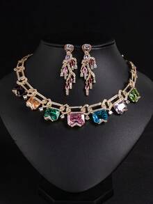 2pcs/Set Large Gemstone Jewelry Set, Luxurious Jewelry Set, Exaggerated Style Accessories, Women's Holiday Gift - Jewelry Sets - View 11