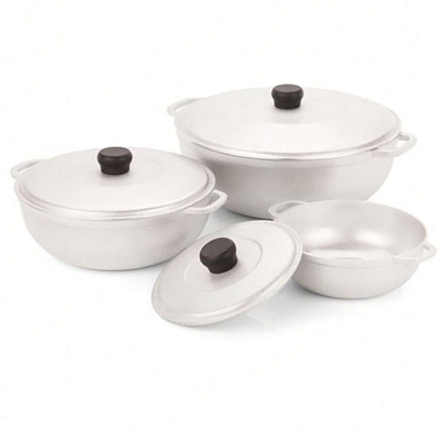 3 Piece Cast Aluminum Dutch Oven Pot Set With Lids, 1.5 Qt, 2.5 Qt & 5.2 Qt Round Cooking Pots With Side Handles For Soup, Rice, Stew & Everyday Cooking, Silver - View 1
