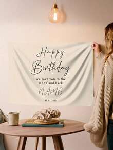 Party Decoration Happy Birthday Banner Customized Name Create Unique Party Atmosphere Happy Birthday Font Personalized Wall Hanging Personalized Birthday Fabric Banner Customized Birthday Name Customized Date Happy Birthday Flag - Multicolor - View 10